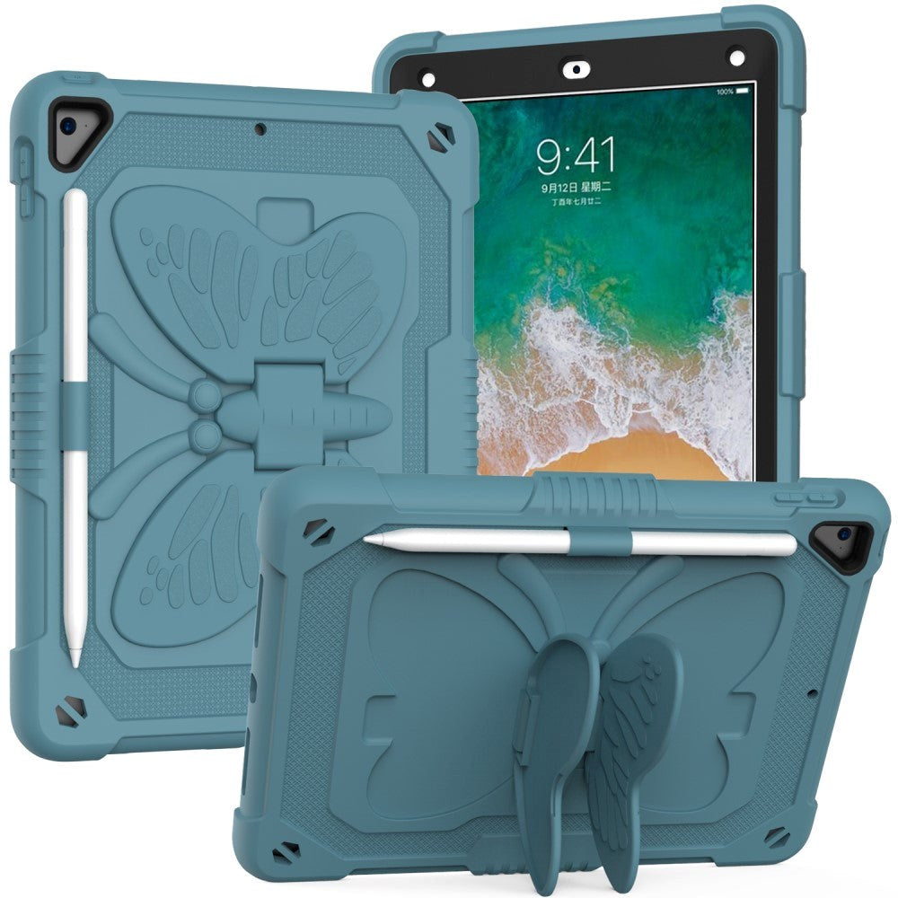 iPad (2018) / iPad (2017) / iPad Air 2 Butterfly Kickstand Kids Case - Mørkegrønn