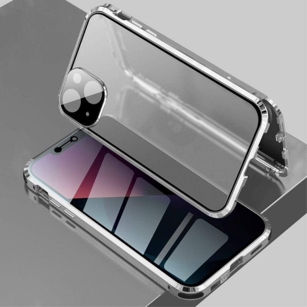 iPhone 13 Magnetic Privacy Cover m. Glass Bak Og Front - Sølv