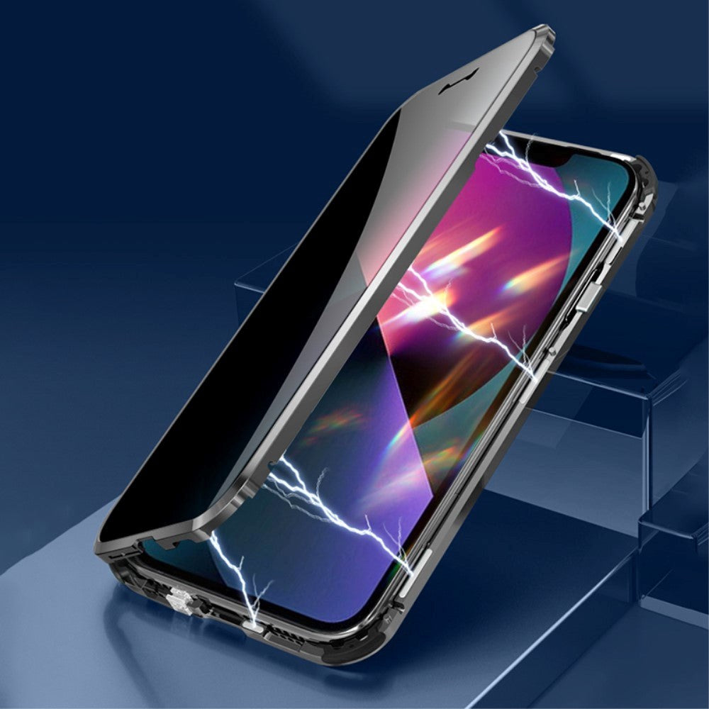 iPhone 13 Magnetic Privacy Cover m. Glass Bak Og Front - Sølv