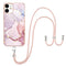 iPhone 12 / 12 Pro Marble Hybrid Bakdeksel m. Justerbar stropp - Rosa