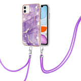 iPhone 11 Marble Hybrid Bakdeksel m. Justerbar stropp - Rose Lilla