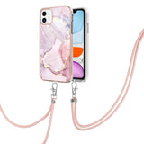 iPhone 11 Marble Hybrid Bakdeksel m. Justerbar stropp - Rosa