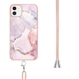 iPhone 11 Marble Hybrid Bakdeksel m. Justerbar stropp - Rosa