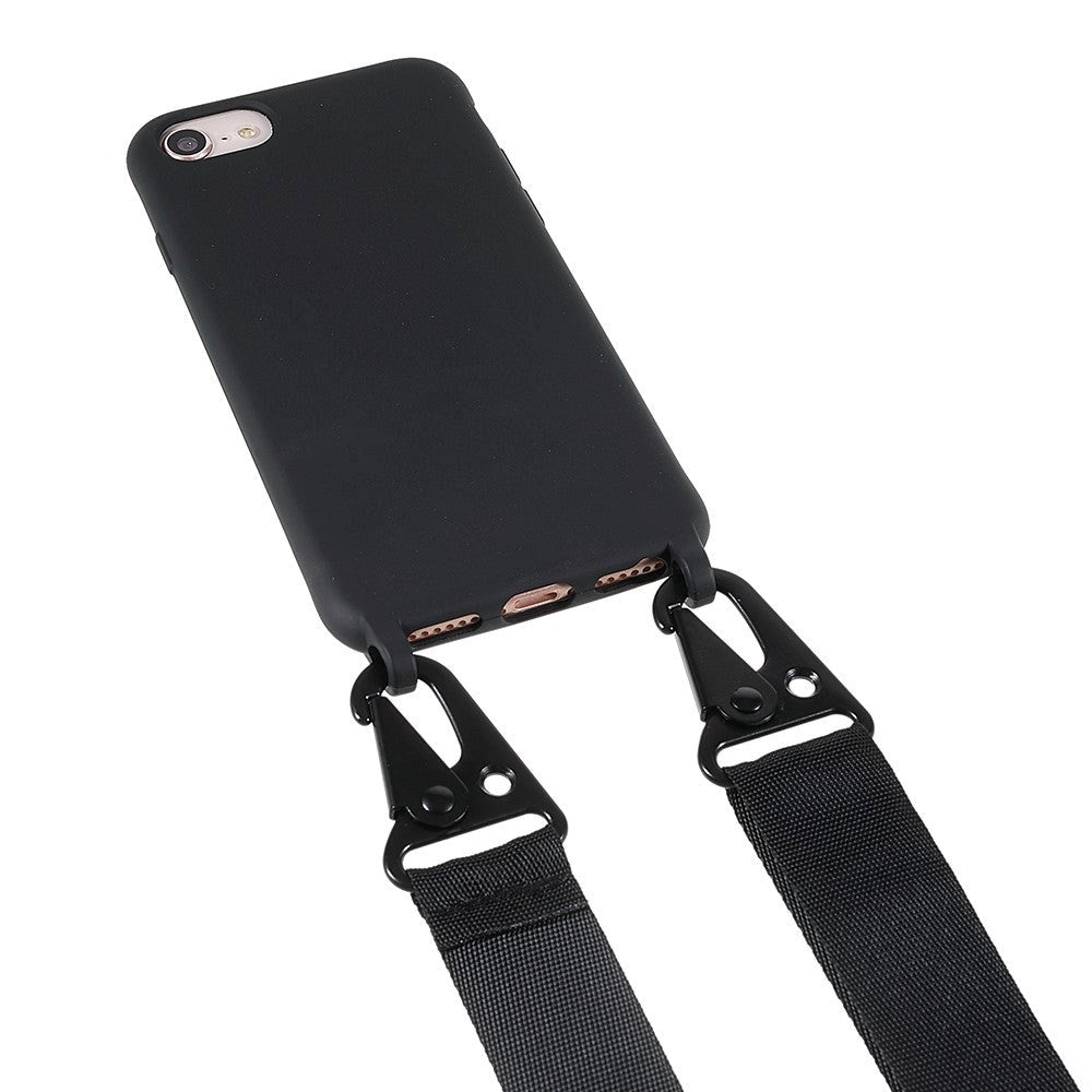 iPhone SE (2022 / 2020) / 8 / 7 Fleksibelt plastdeksel m. Skulderstropp - Svart