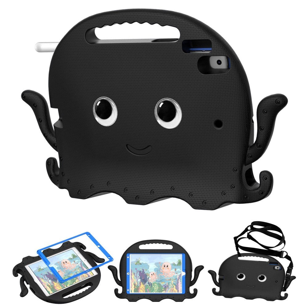 iPad 10.2" (2021 / 2020 / 2019) / iPad Pro 10.5 / iPad Air (2019) EVA Kids Case m. skulderstropp - Octopus Theme - Svart