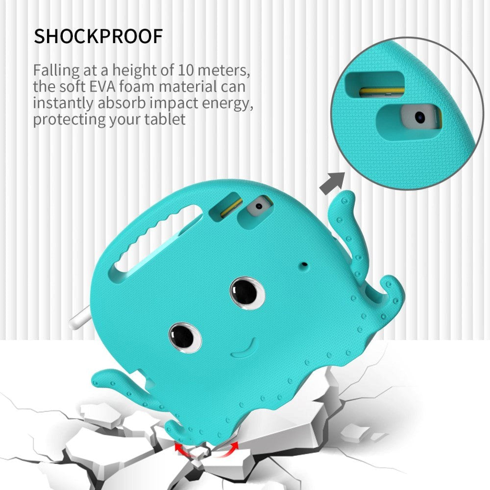 iPad 10.2" (2021 / 2020 / 2019) / iPad Pro 10.5 / iPad Air (2019) EVA barnedeksel med skulderstropp - blekkspruttema - Turkis