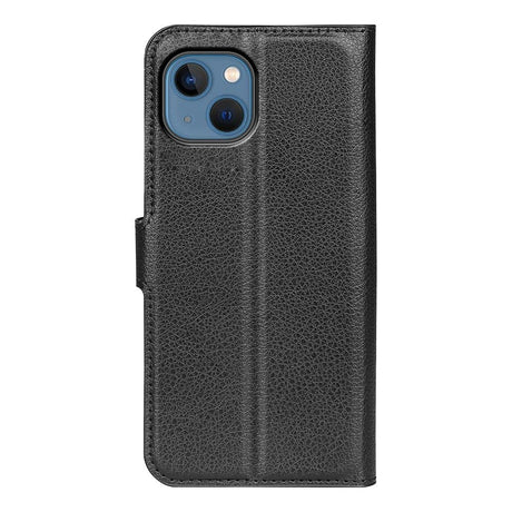 iPhone 14 PU Litchi Leather Flip Cover m. Lommebok og stativfunksjon - svart