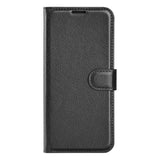 iPhone 14 PU Litchi Leather Flip Cover m. Lommebok og stativfunksjon - svart