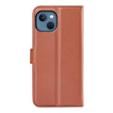 iPhone 14 PU Litchi Leather Flip Cover m. Lommebok- og stativfunksjon - brun