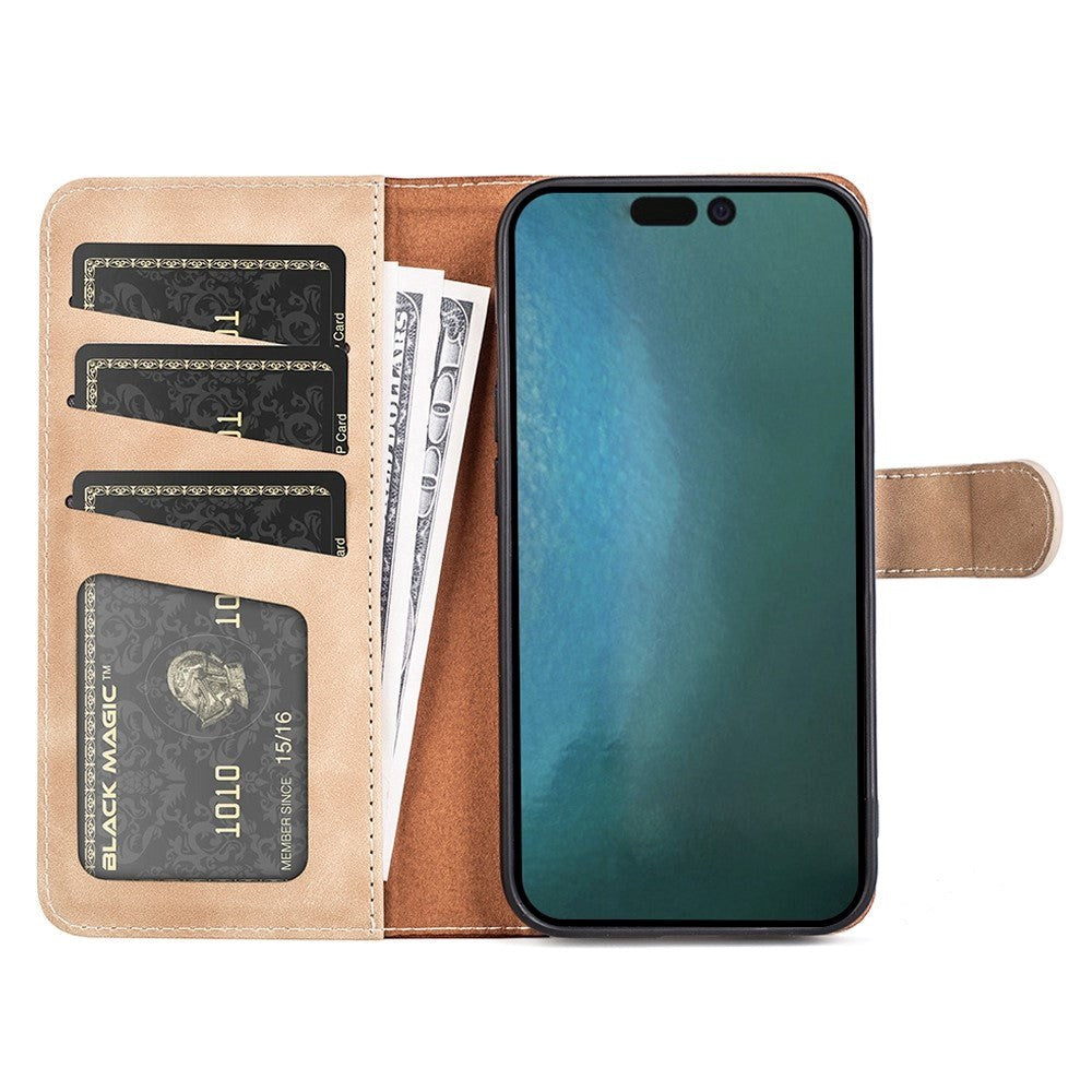 iPhone 14 Pro Multifarvet Læder Flip Cover m. Kortholder - Mørk / Lys Brun