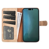 iPhone 14 Pro Multifarvet Læder Flip Cover m. Kortholder - Mørk / Lys Brun