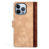 iPhone 14 Pro Multifarvet Læder Flip Cover m. Kortholder - Mørk / Lys Brun