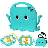 iPad (2018) / iPad (2017) / iPad Air 2 / iPad Pro 9,7" EVA barneveske med skulderstropp - blekkspruttema - Turkis