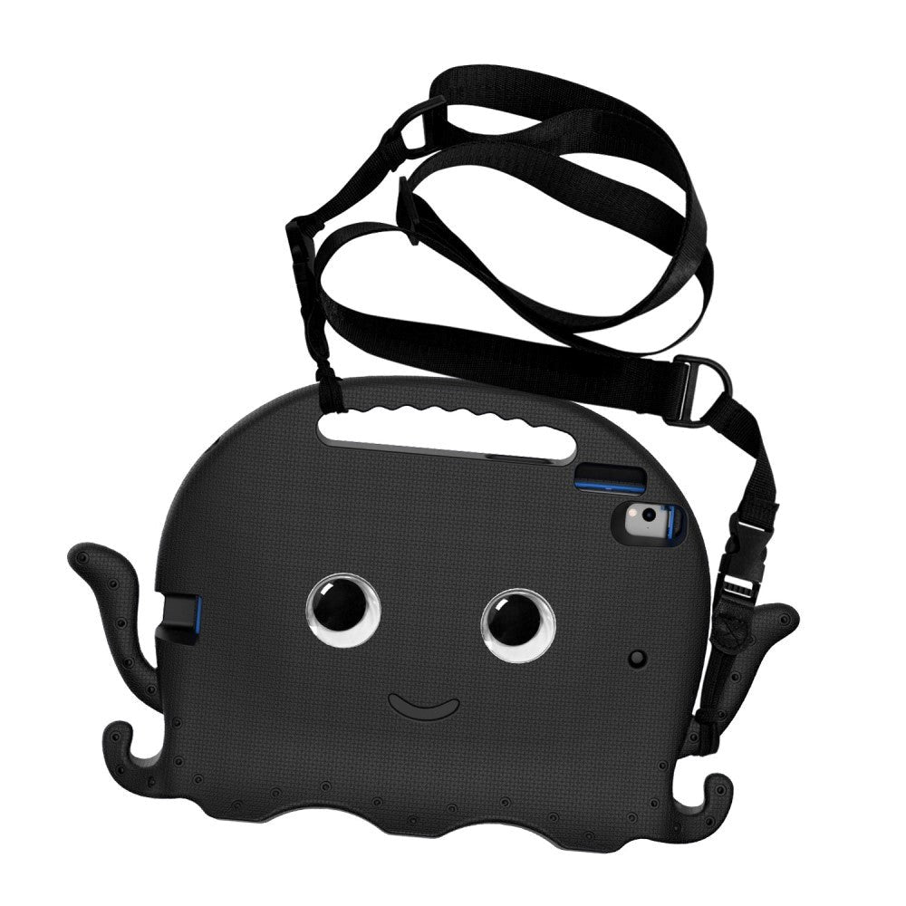 iPad (2018) / iPad (2017) / iPad Air 2 / iPad Pro 9,7" EVA Kids Case m. skulderstropp - Octopus Theme - Svart