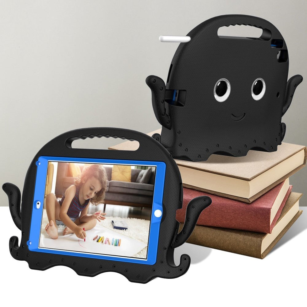 iPad (2018) / iPad (2017) / iPad Air 2 / iPad Pro 9,7" EVA Kids Case m. skulderstropp - Octopus Theme - Svart