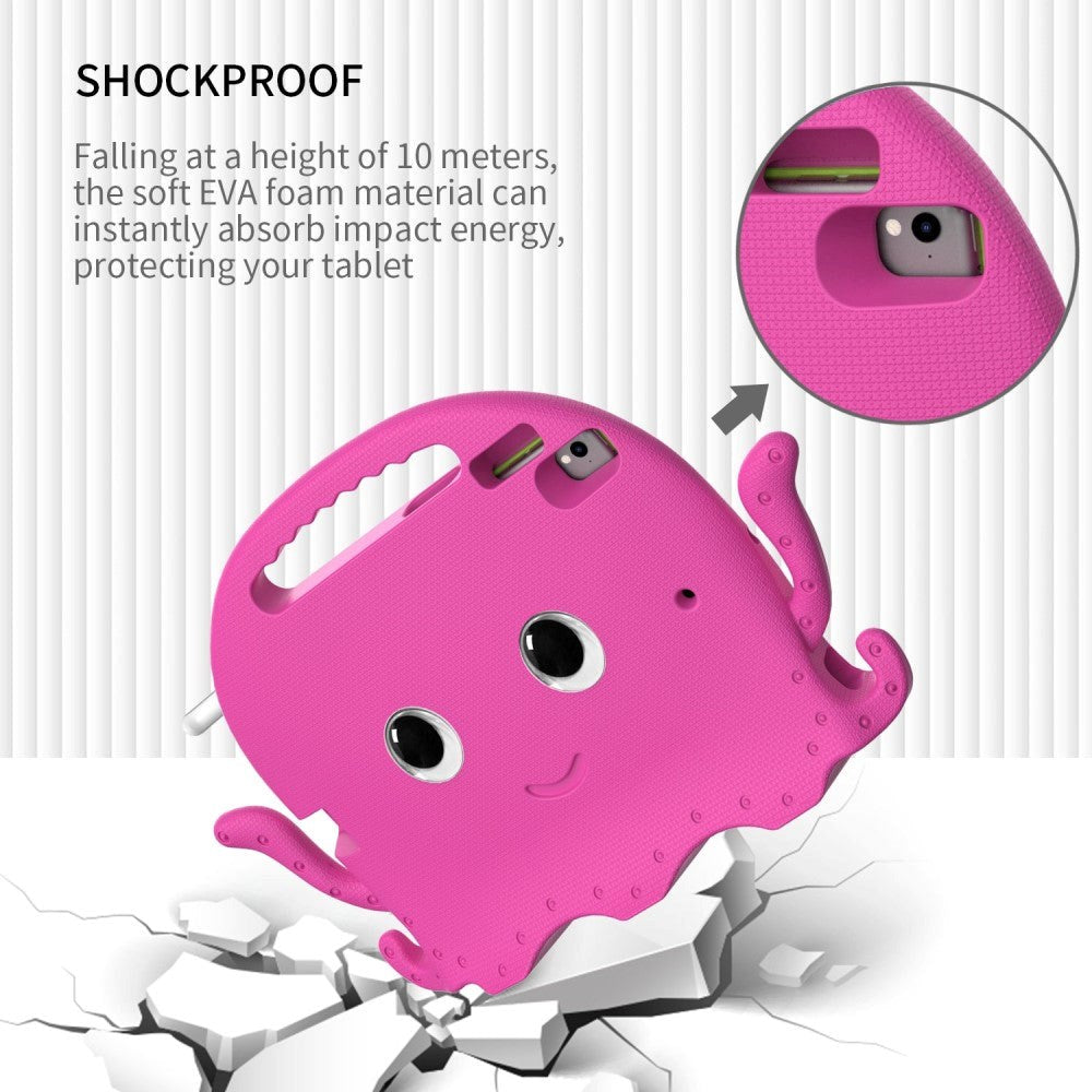 iPad (2018) / iPad (2017) / iPad Air 2 / iPad Pro 9,7" EVA barneveske med skulderstropp - blekkspruttema - rosa