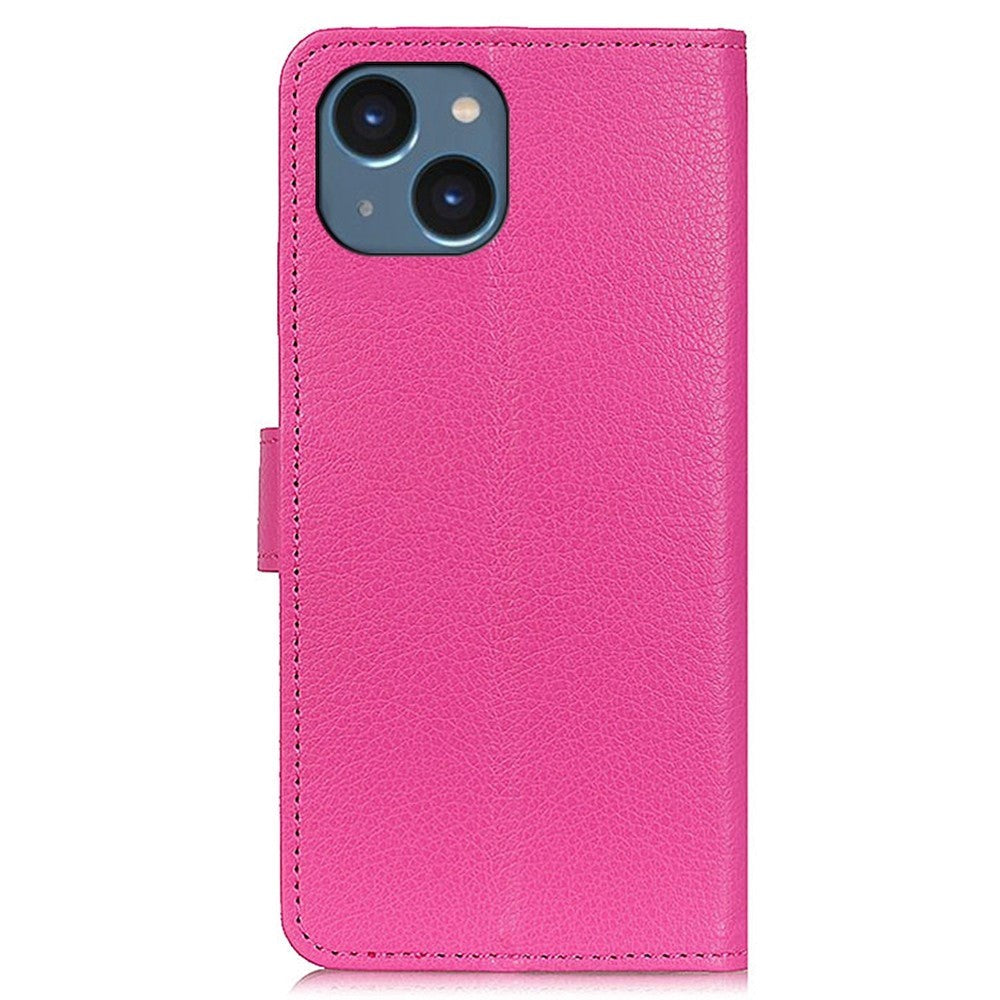 iPhone 14 Leather Flip Cover m. Magnetisk lukking og lommebok - Rosa