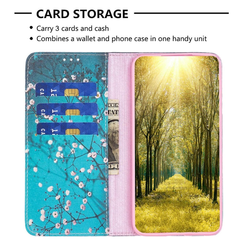 iPhone 14 Pro Leather Flip Cover m. Veske og stående funksjon - Blomstrende