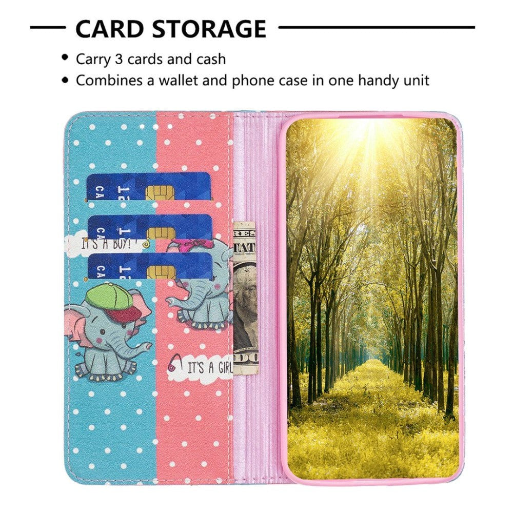 iPhone 14 Pro Max Leather Flip Cover m. Veske og stående funksjon - elefanter