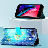 iPhone SE (2022/2020) / 8/7 Leather Flip Cover m. Stropp og lommebok - Gull sommerfugl