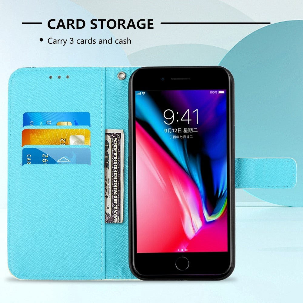 iPhone SE (2022/2020) / 8/7 Leather Flip Cover m. Stropp og lommebok - Gull sommerfugl