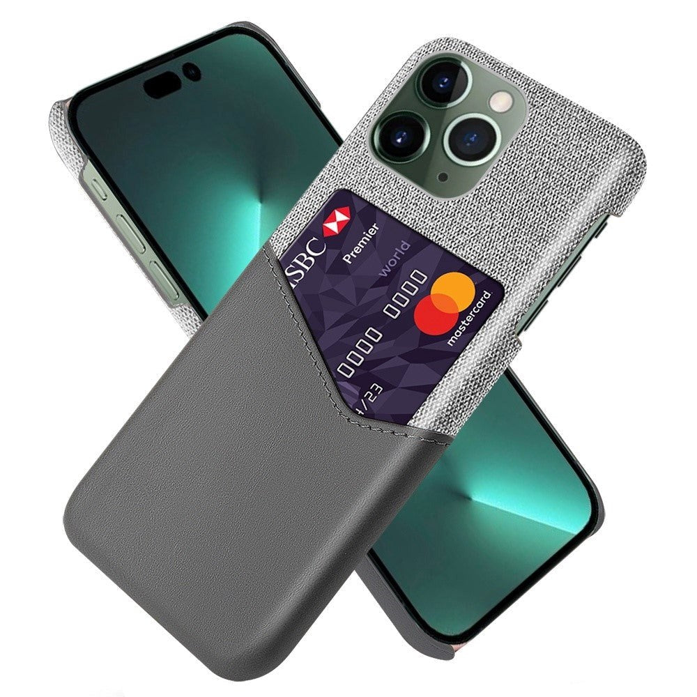 iPhone 14 Pro Læder & Tekstil Bagside Cover m. Kortlomme - Grå