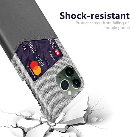 iPhone 14 Pro Leather &amp; Textile Back Cover m. Kortlomme - Grå