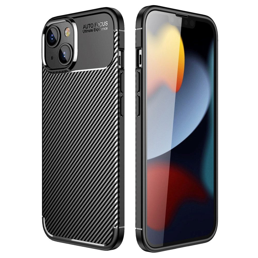 iPhone 14 Plus Carbon Fiber fleksibelt plastdeksel - svart