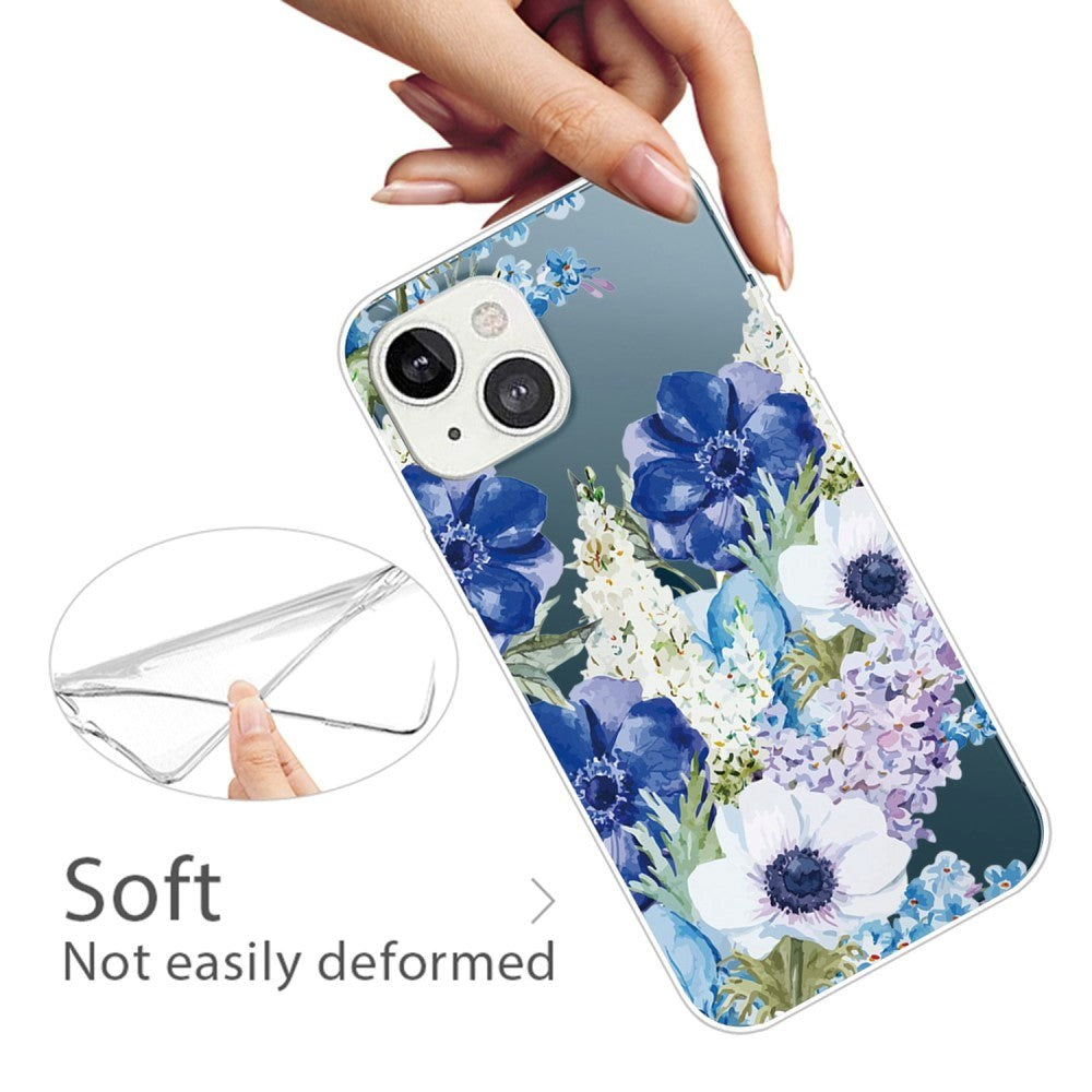 iPhone 14 Plus Fleksibel Cover i TPU Plast - Gennemsigtig m. Blomster