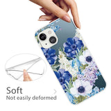 iPhone 14 Plus Fleksibel Cover i TPU Plast - Gennemsigtig m. Blomster