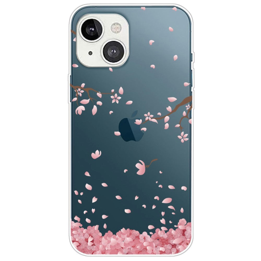 iPhone 14 fleksibelt bakdeksel - gjennomsiktig m. Rosa blomster