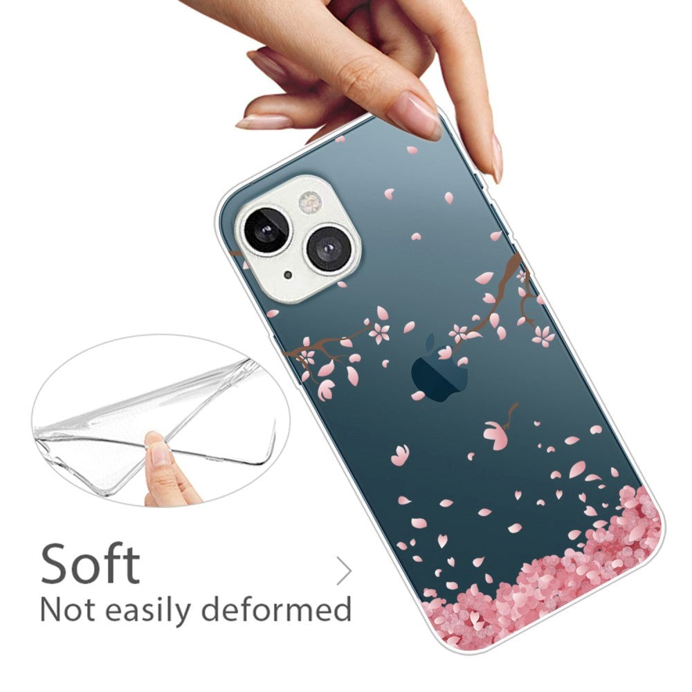 iPhone 14 fleksibelt bakdeksel - gjennomsiktig m. Rosa blomster