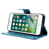 iPhone SE (2022 / 2020) / 8 / 7 Skinndeksel Flip m. Lommebok - Ugler i tre - Blå