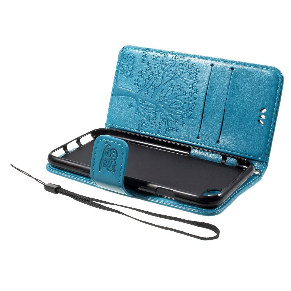 iPhone SE (2022 / 2020) / 8 / 7 Skinndeksel Flip m. Lommebok - Ugler i tre - Blå