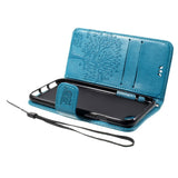 iPhone SE (2022 / 2020) / 8 / 7 Skinndeksel Flip m. Lommebok - Ugler i tre - Blå