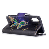 Apple iPhone X/XS PU-skinn Flip-deksel m. Kortholder - Vakker sommerfugl