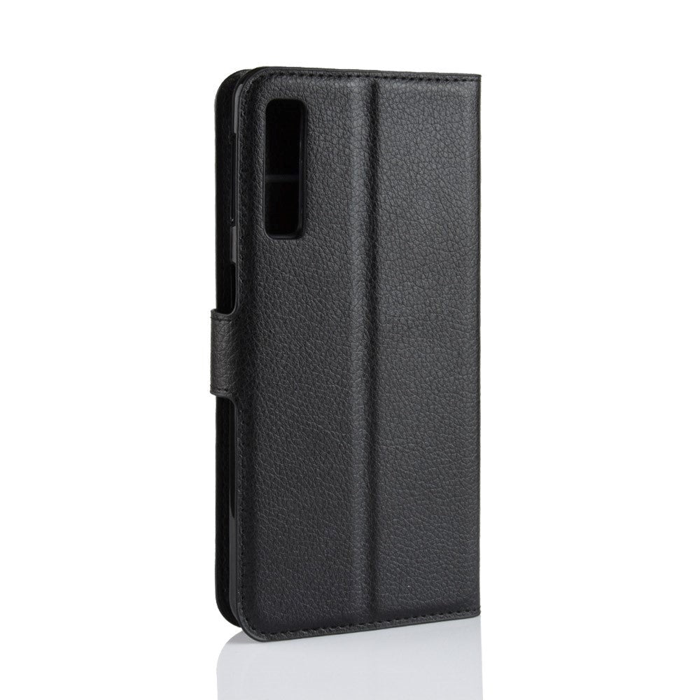 Samsung Galaxy A7 (2018) Litchi Texture Leather Stand Cover m. Lommebok Svart