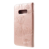 Samsung Galaxy S10e skinndeksel m. Lommebok sommerfugler - Rose gull