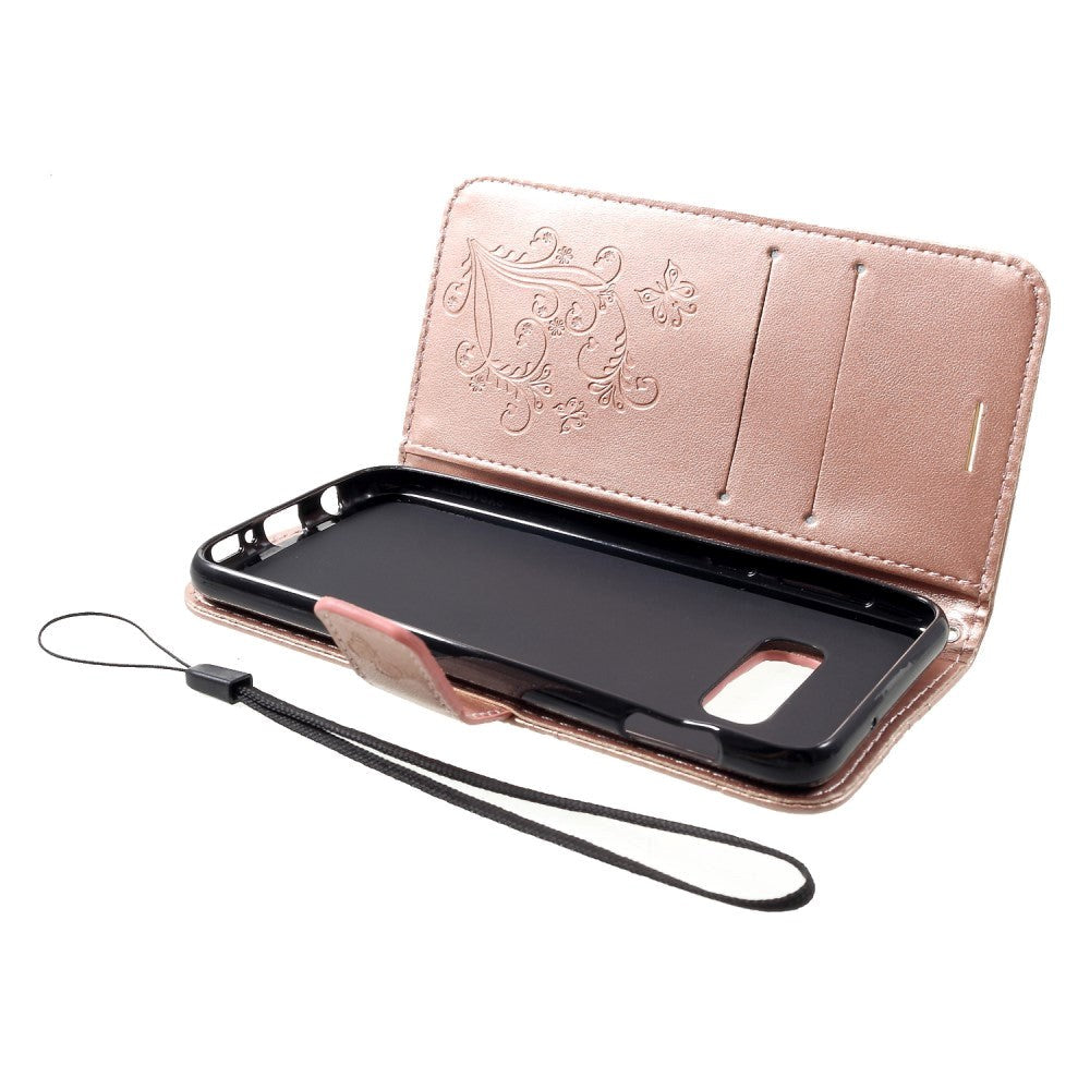 Samsung Galaxy S10e skinndeksel m. Lommebok sommerfugler - Rose gull