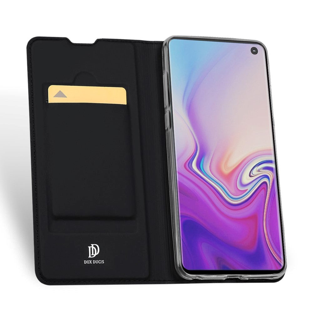 Samsung Galaxy S10 tynt flip-deksel i skinn m. Magnetisk lukking - Svart