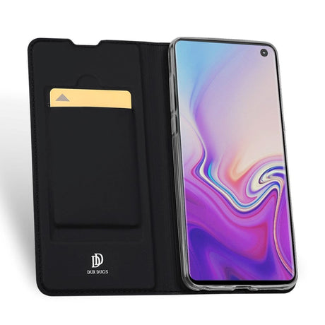 Samsung Galaxy S10 tynt flip-deksel i skinn m. Magnetisk lukking - Svart