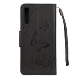 Samsung Galaxy A30s / A50 skinndeksel m. Lommebok Blomster og sommerfugler Imprint - Svart