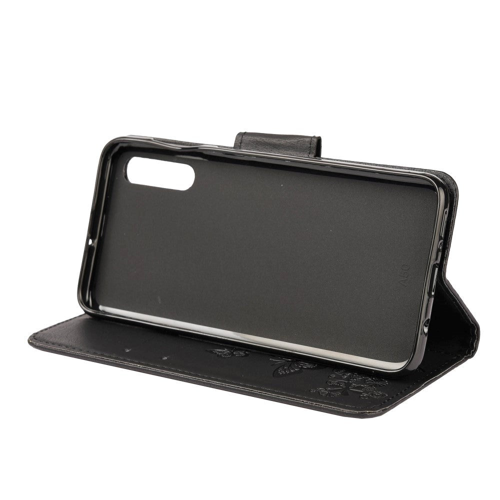 Samsung Galaxy A30s / A50 skinndeksel m. Lommebok Blomster og sommerfugler Imprint - Svart