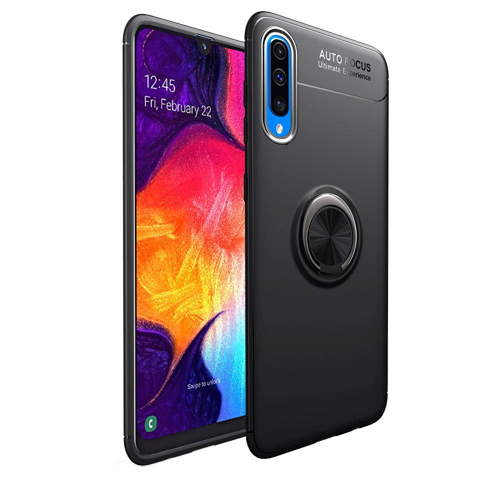 Samsung Galaxy A70 LENUO fleksibelt plastdeksel m. Ringholder - Svart
