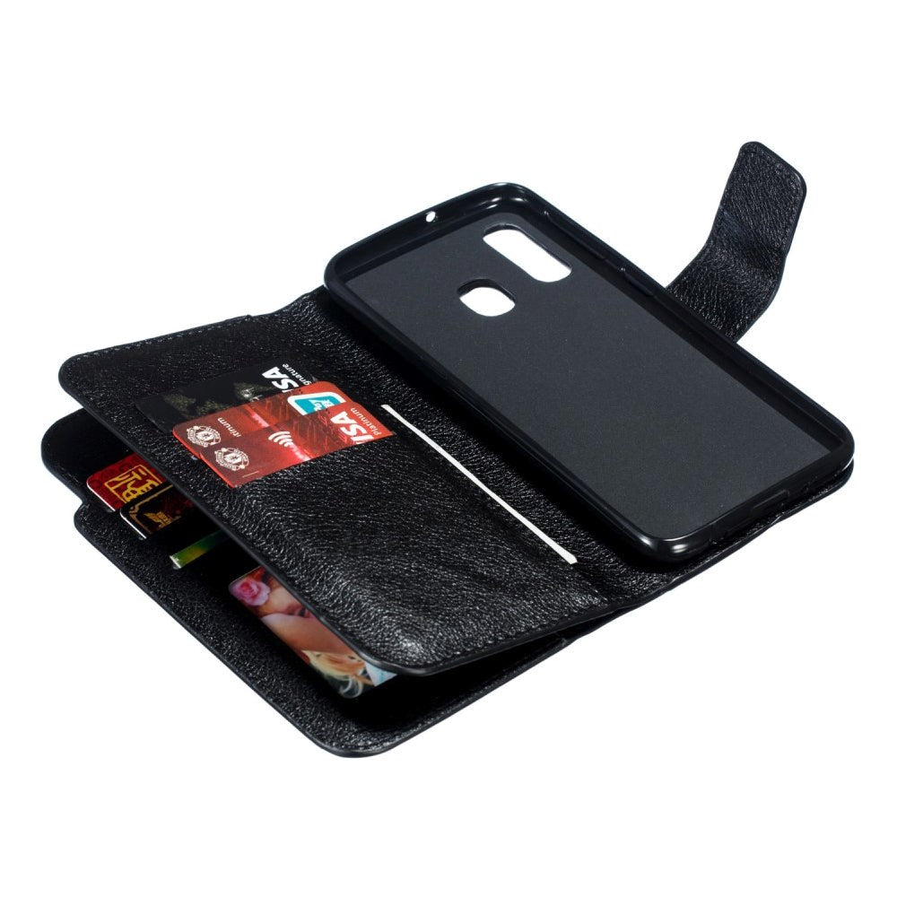 Samsung Galaxy A40 Dobbel Flip Lærdeksel - Svart