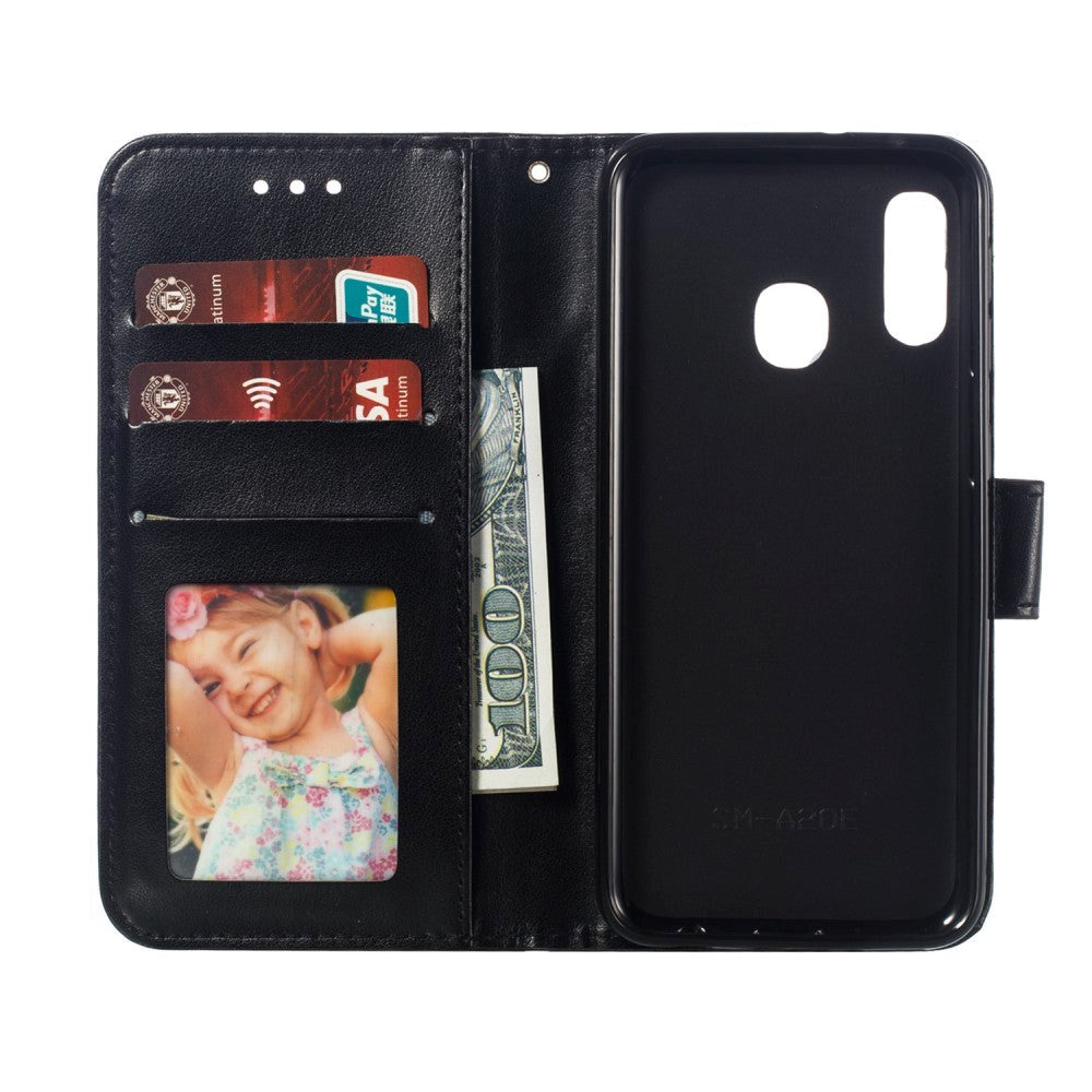 Samsung Galaxy A20e lærdeksel m. Lommebok Mandala Mønster Svart