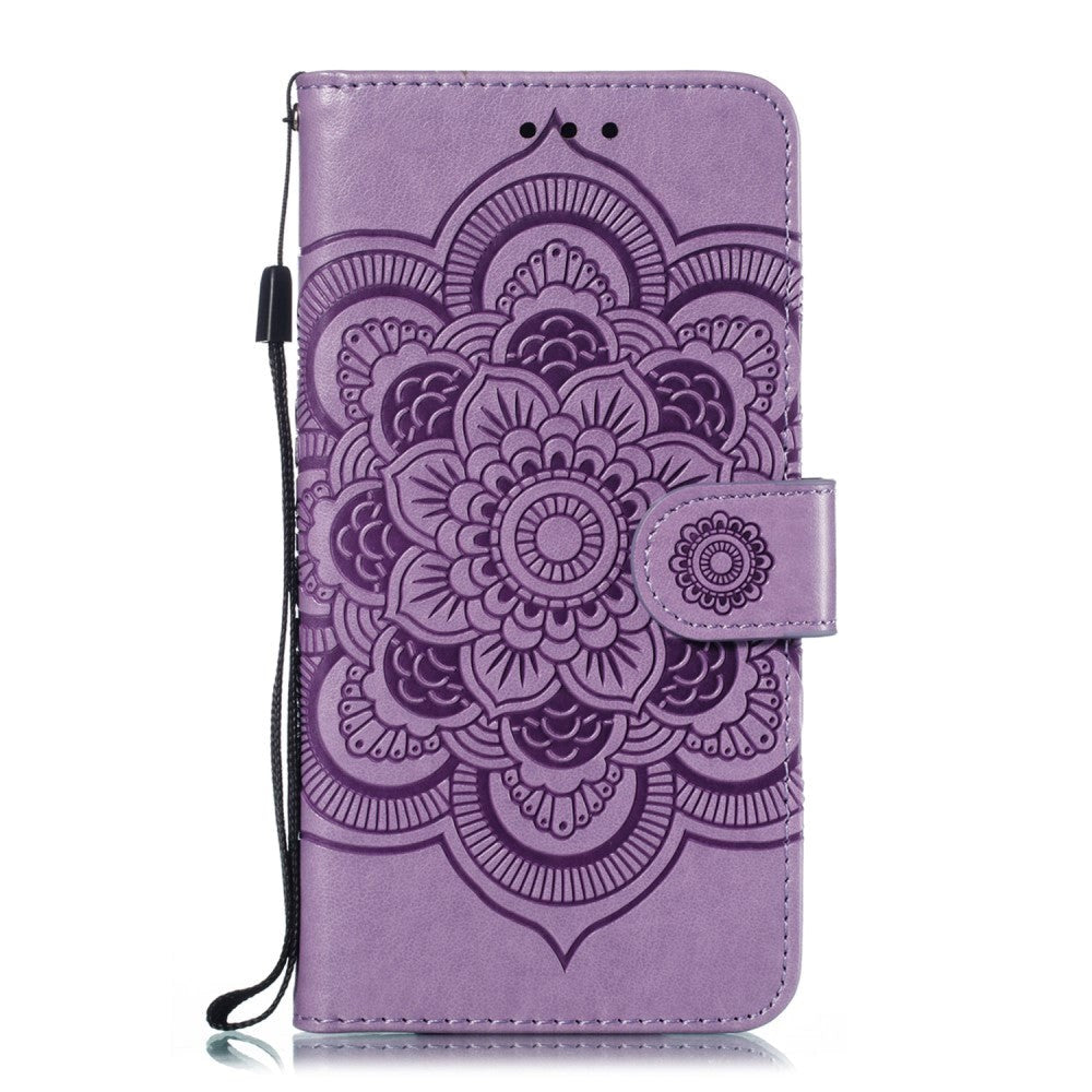 Samsung Galaxy A20e Leather Flip Deksel - Lilla Mandala-mønster