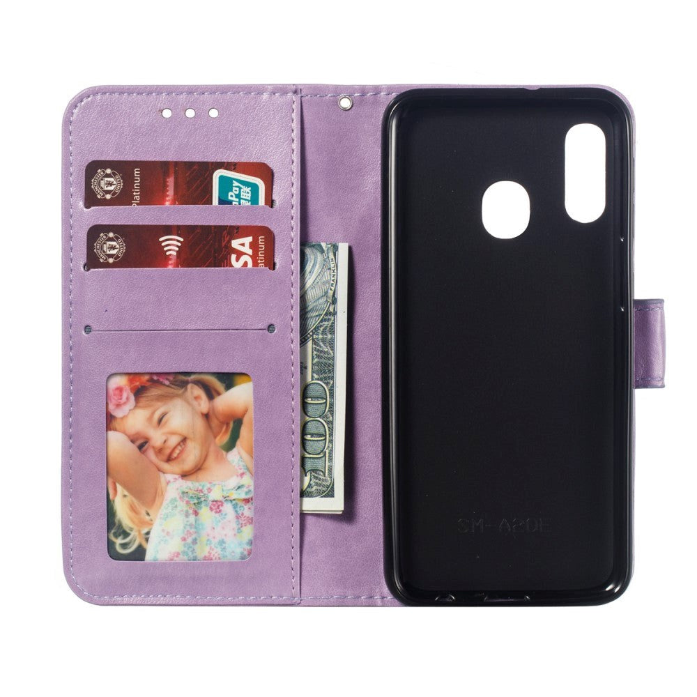 Samsung Galaxy A20e Leather Flip Deksel - Lilla Mandala-mønster
