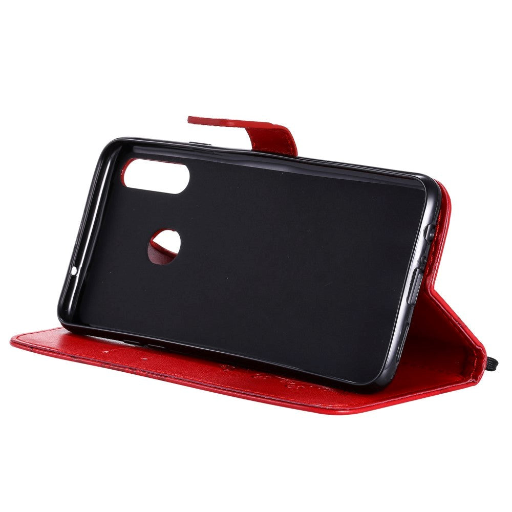 Samsung Galaxy A20s skinndeksel m. Kortholder Sommerfugl - Rød