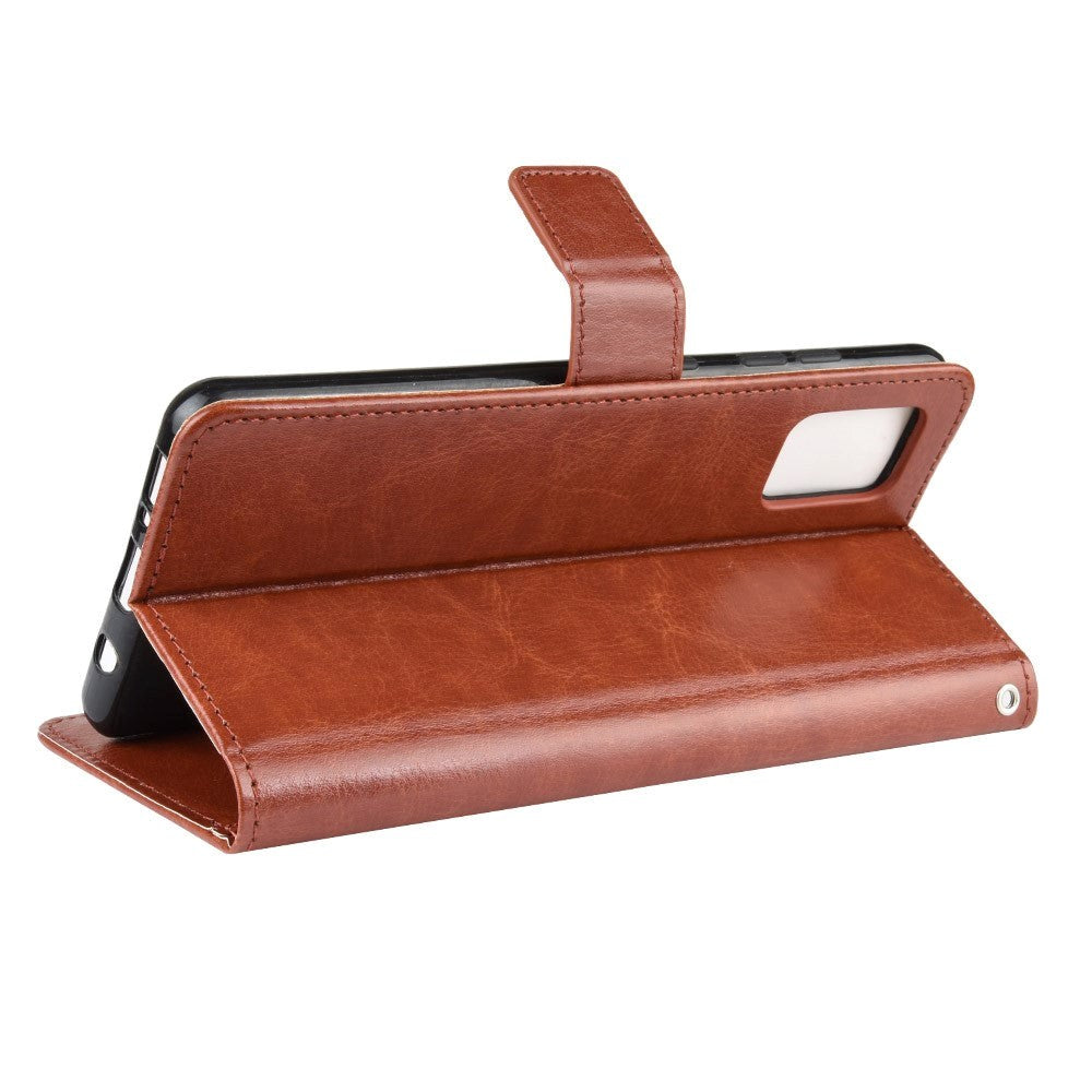 Samsung Galaxy A51 Leather Flip Cover m. Stativ og stropp - brun